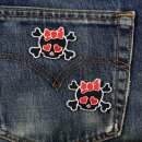 Patch - Skull with hearts small - red - Set of 2