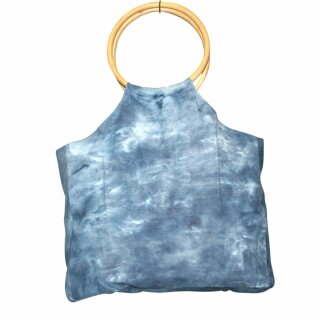 Cloth bag - Bamboo Wood Handle - Tie dye-Batik - blue